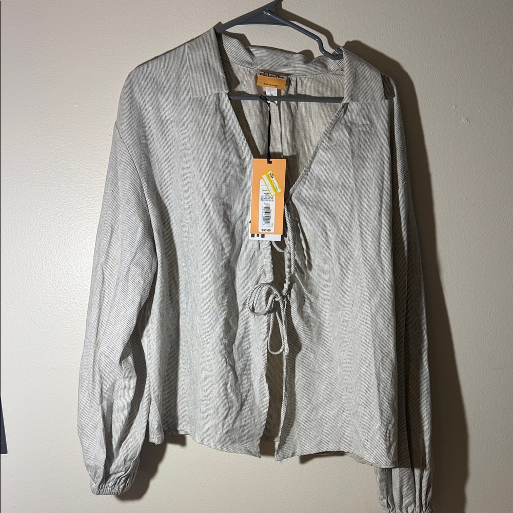 Chic Gray Women's Blouse with Tie-Front